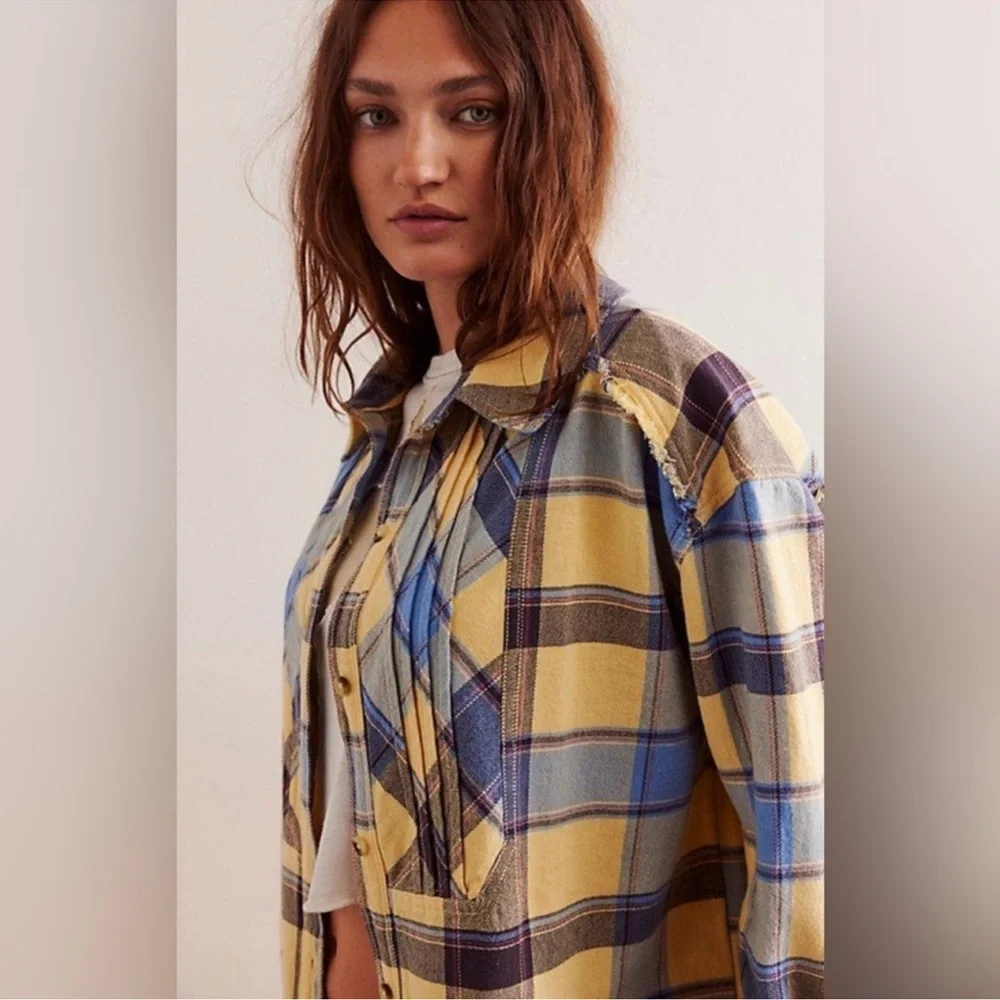 Free People Layla Plaid Shirt We The Free Yellow Combo
